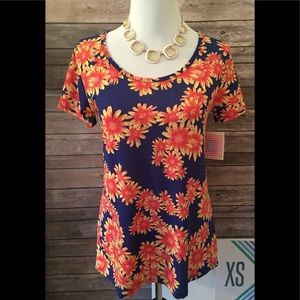 NWT LuLaRoe Classic T Shirt Size XS blue w Flowers